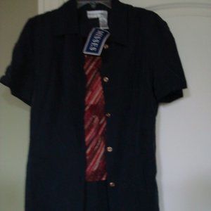 NWT Betsy Black Metallic Blouse Size 8